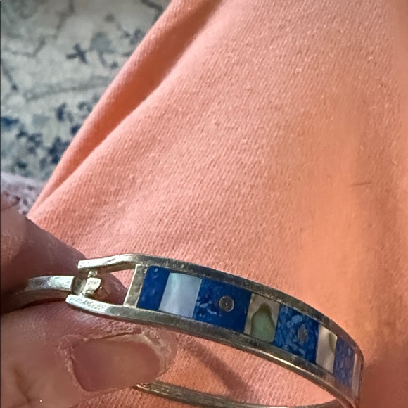 Silver and Blue Inlay Bangle Bracelet - Picture 5 of 17